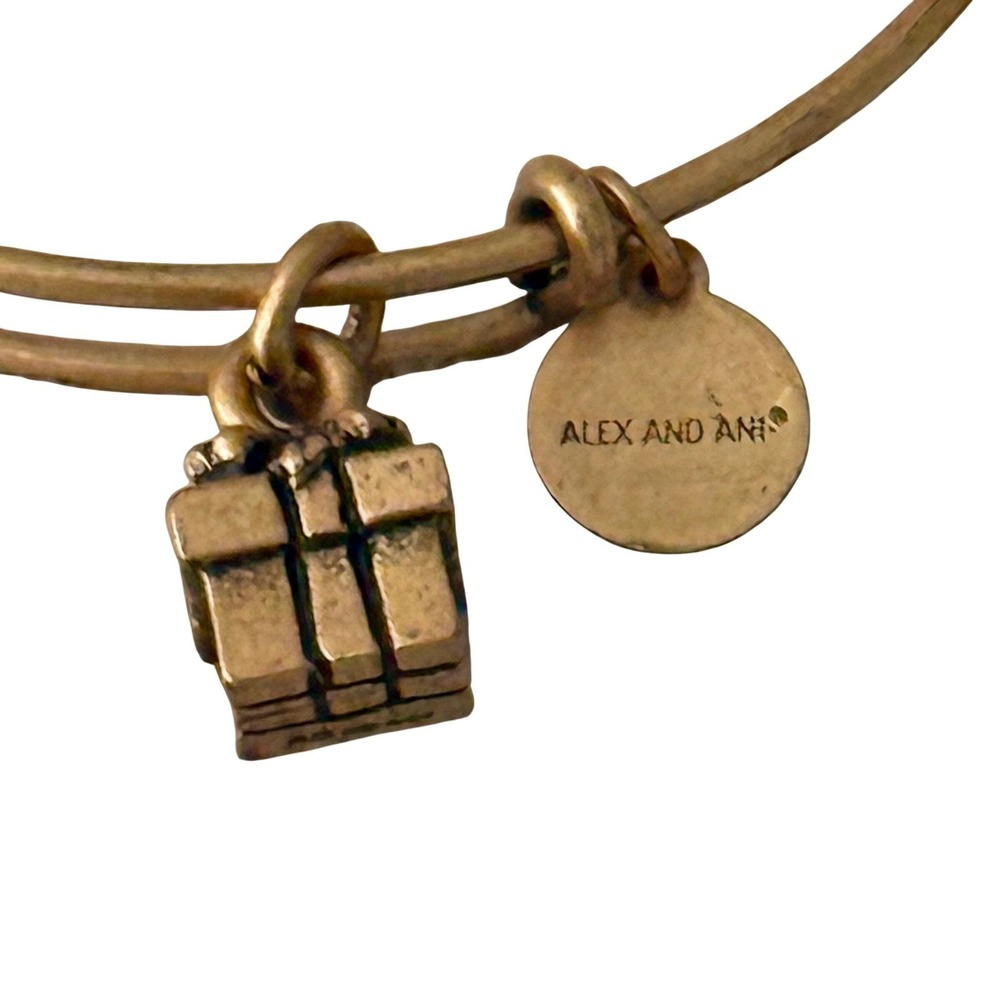 Alex and Ani Bangle Stackable Bracelet Gold Tone Gift Box Birthday Charm